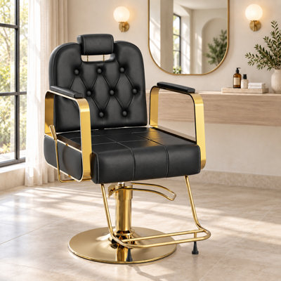 Fauteuil de barbier hydraulique réglable en hauteur, fauteuil de salon pivotant - Noir