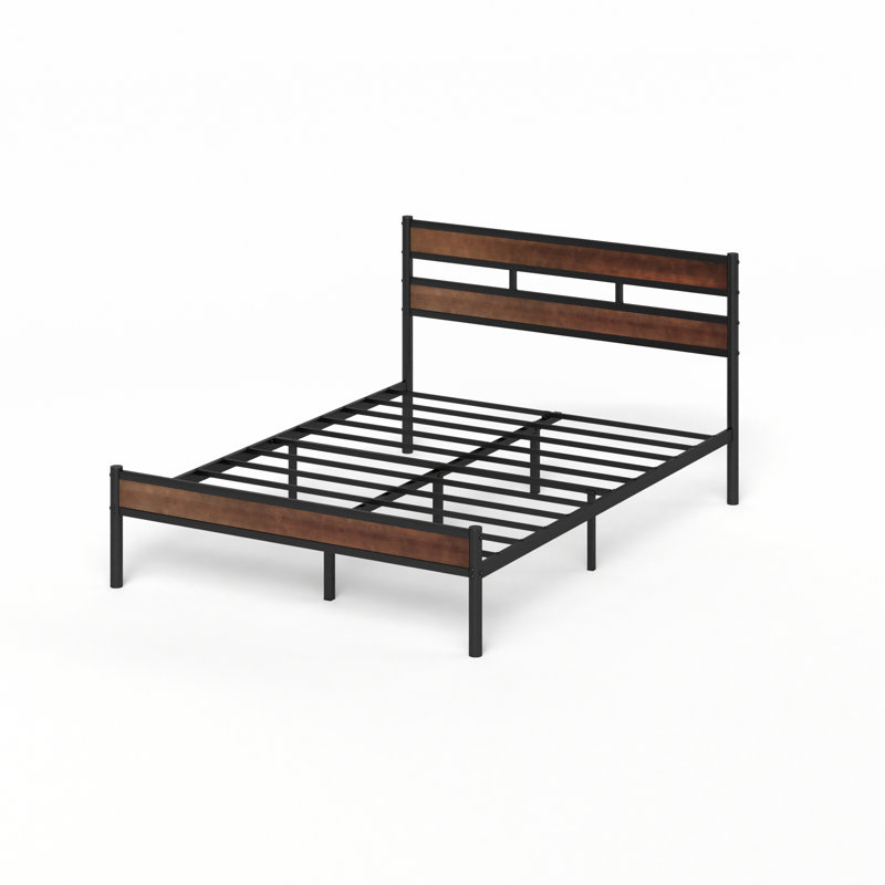 Full Roman Bamboo and Metal Platform Bed Frame with Slatted Headboard