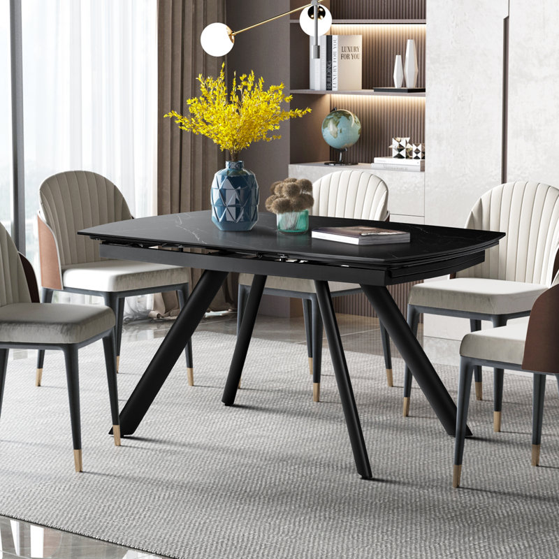 Homeira Extendable Metal Base Dining Table, Black