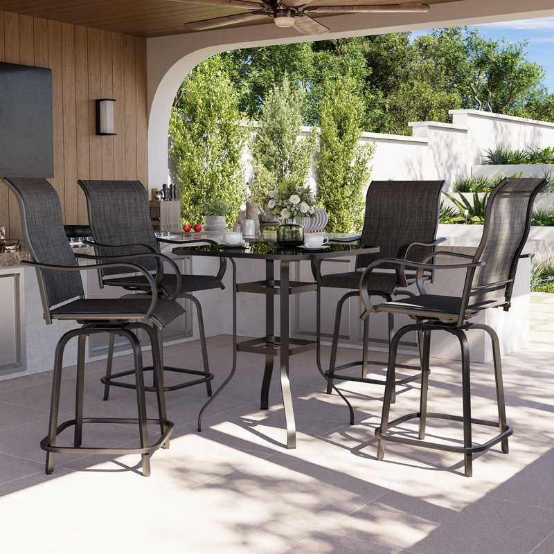 Alisande 4-Person Patio Height Barstool Bar Table Set, Gray