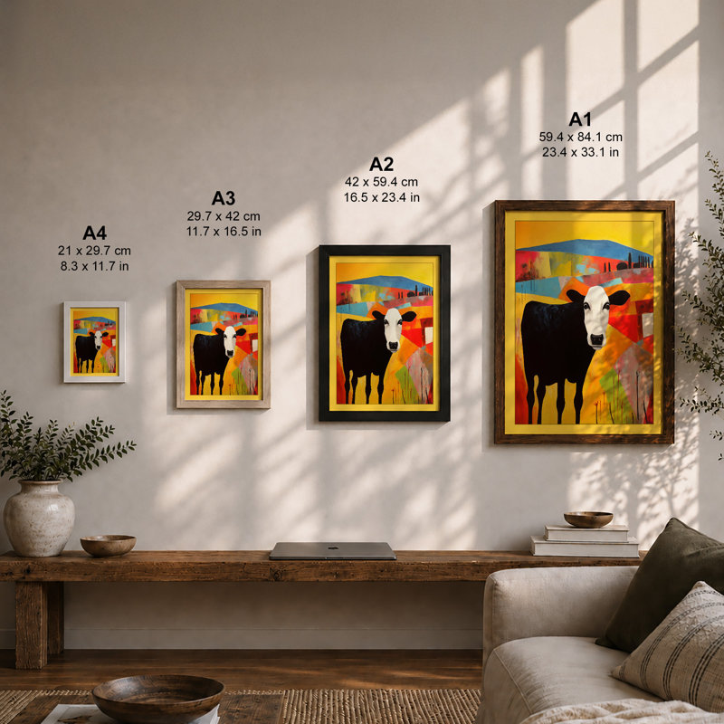 Bold Faced Cow Boho - Print, A2 - 59.4 x 42.0 cm, Oak