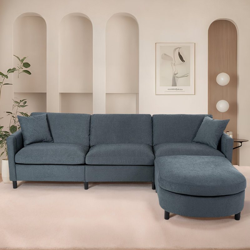 Canapé modulaire moderne en forme de L avec repose-pieds et coussins amovibles - Canapé en lin confortable pour les petits espaces de vie