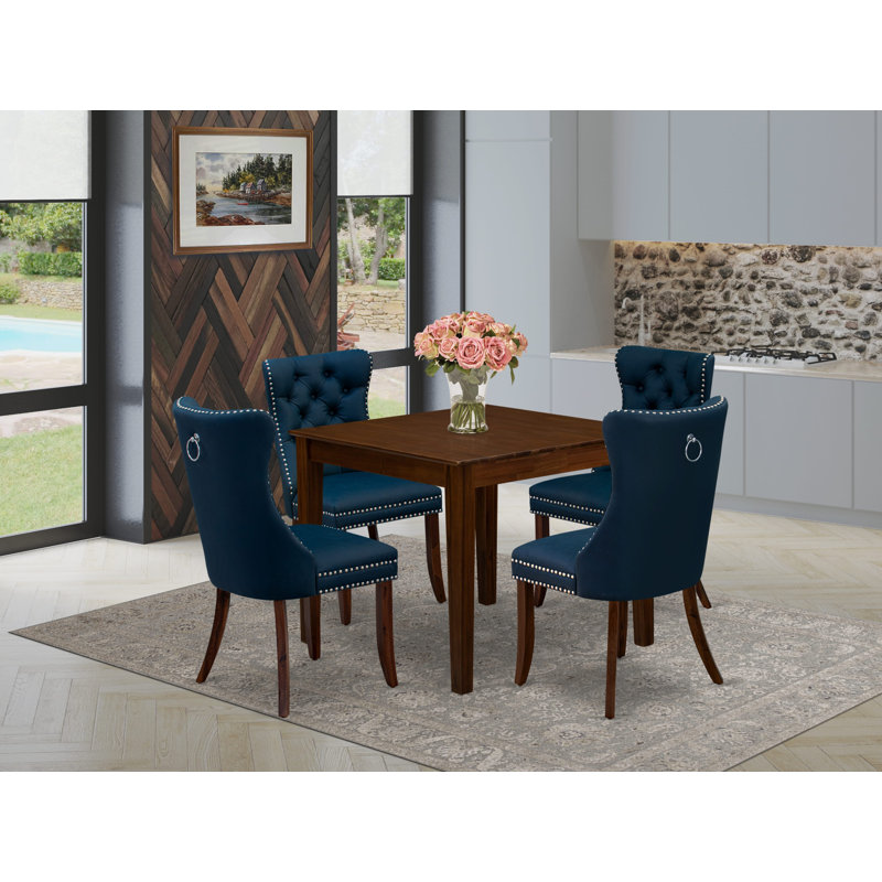 5 Piece Modern Dining Table Set Contains a Square Kitchen Table and 4 Polyester Fabric Upholstered Parson Chairs, Antique Walnut