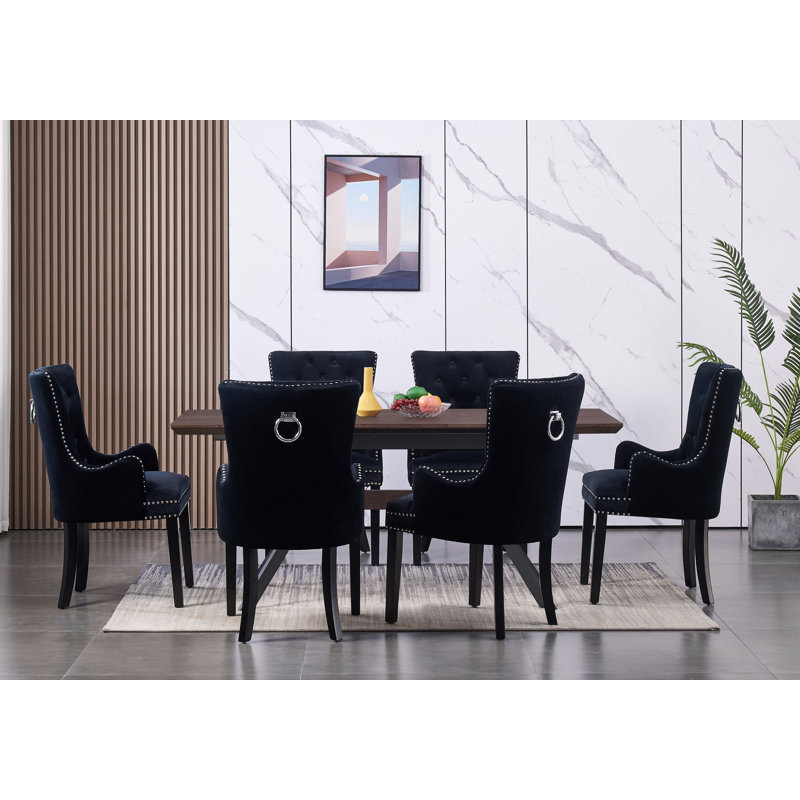 Cordes Velvet Dining Chair - Ergonomic Scoop Knockerback and Solid Wood Legs - Button back Armchair for Dining Room Living Room Restaurants - Single