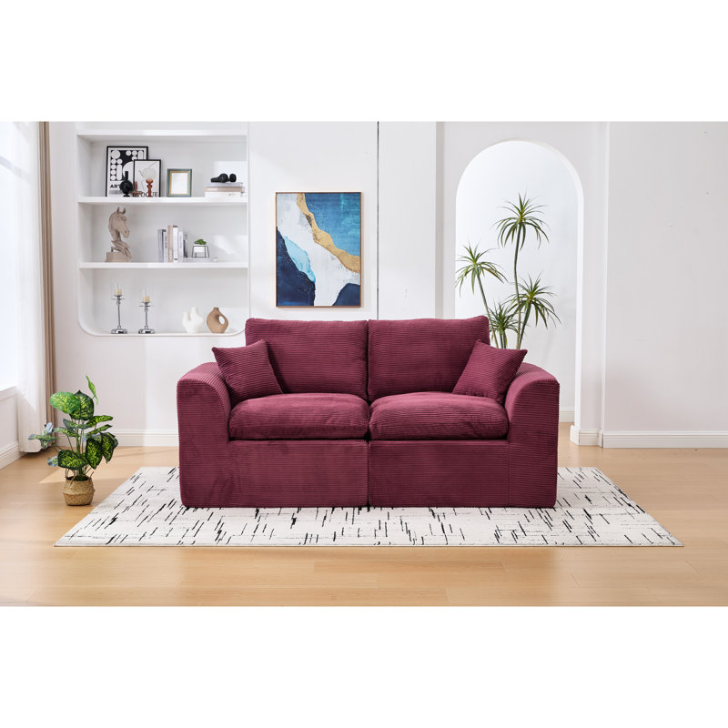 Canapé modulaire à 2 places modulaire confortable avec housse de coussin amovible en velours côtelé moderne en mousse haute densité et accoudoir incurvé sans assemblage pour la chambre à coucher dans les maisons contemporaines requises