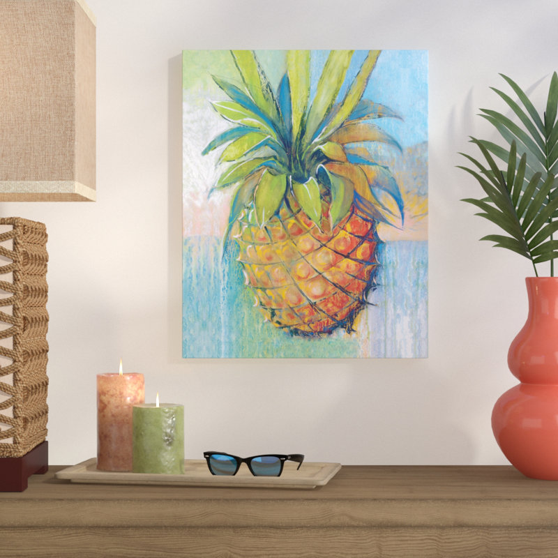 «Tropical Pineapple», reproduction de peinture acrylique sur toile tendue, H 14 po x l 11 po, Toile tendue