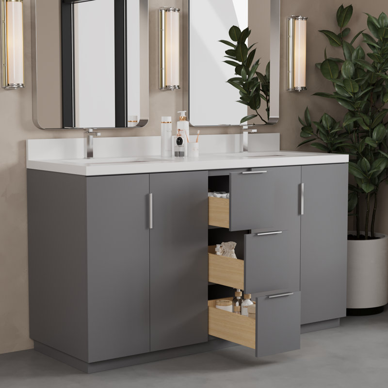 Sedalia 60 po Double meuble-lavabo gris