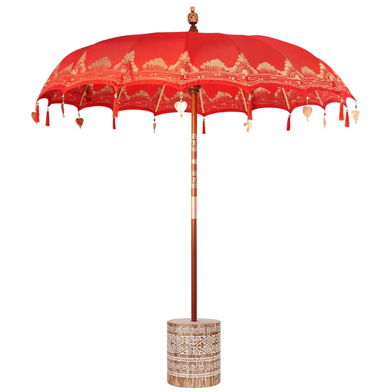 Balinese Parasol Cotton, Solid Wood, Red, 260cm H x 215cm W x 215cm D