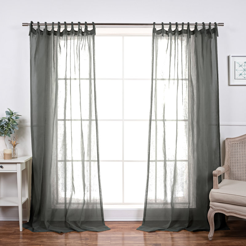 Jaylene Sheer Tie Top Curtain, Dark Gray, 52" x 84"