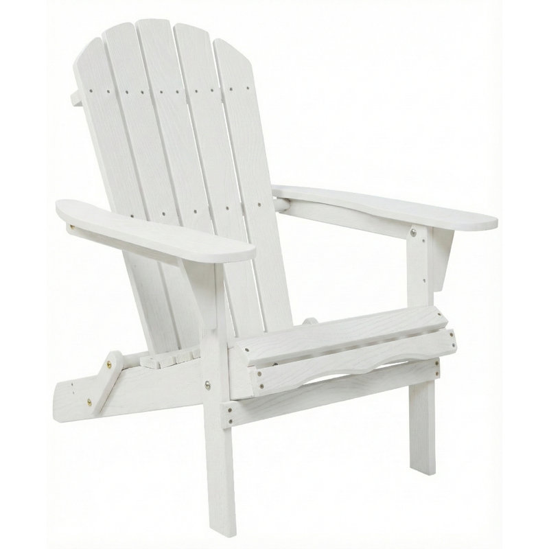 Wooden Folding Adirondack Chair with Embossed Wood Grain for Comfortable Outdoor Seating and Easy Storage, White