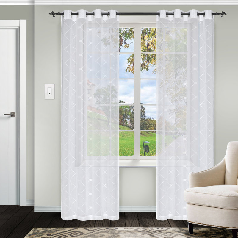 Junious Sheer Curtain Pair, White, 52" W x 84" L