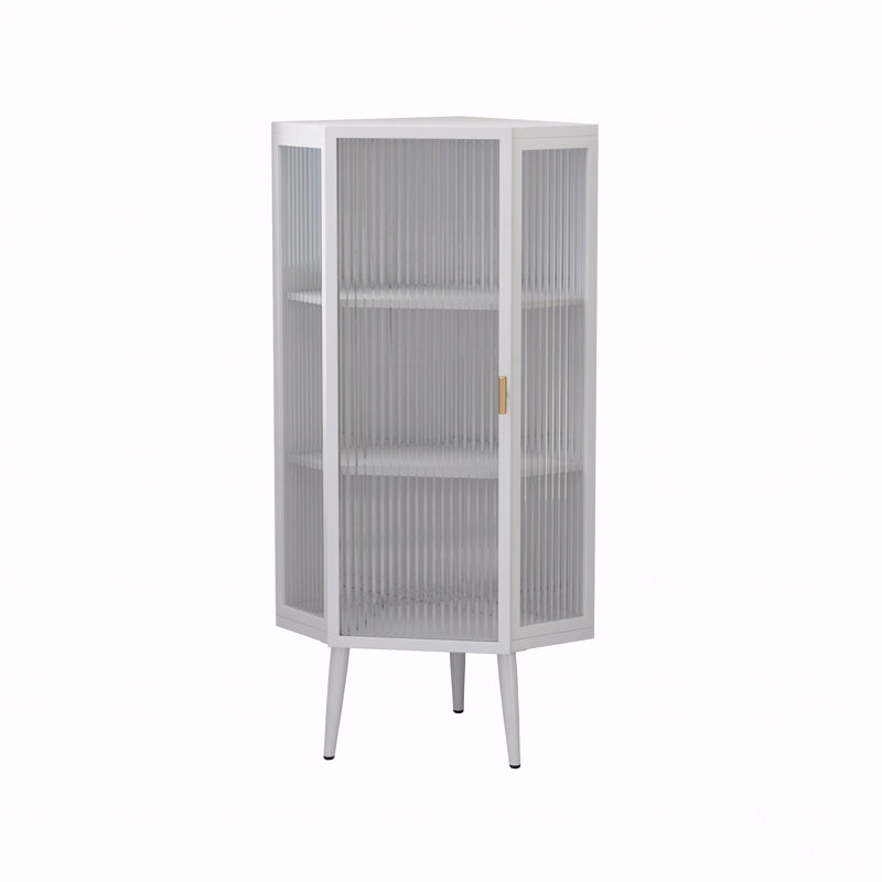 Armoire, porte en verre, porte en verre, trois niveaux avec portes trempées et tablettes de rangement, Blanc