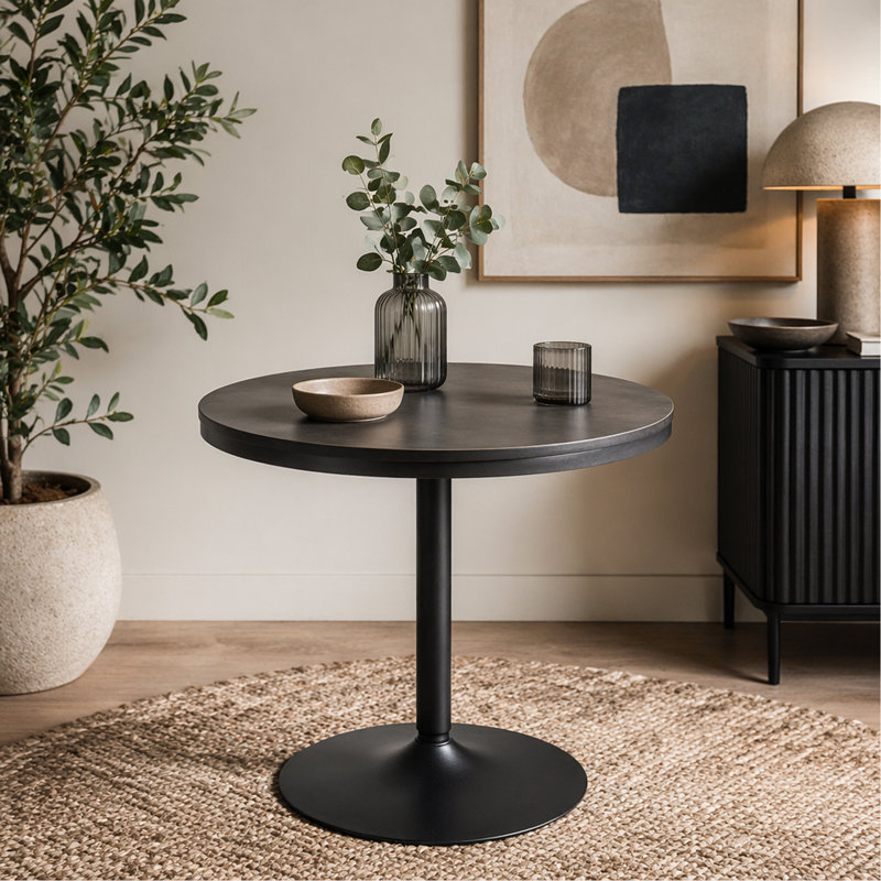 Table de salle à manger en acier noir et bois noir