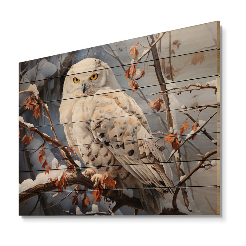 Hibou des neiges, hiver I sur bois, H 10 po x l 20 po x P 0,78 po