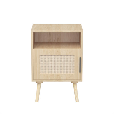 Table de chevet en rotin de 22,83 po de hauteur, table d'appoint avec porte ouverte, table de chevet décorative avec pieds en bois massif pour chambre à coucher, dortoir et petits espaces