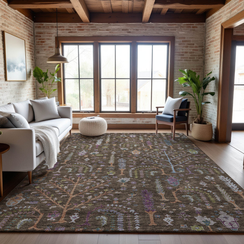 Premium Machine Washable Gurubaksh AMF1152 Floral Rug, Rectangle 10' x 14'