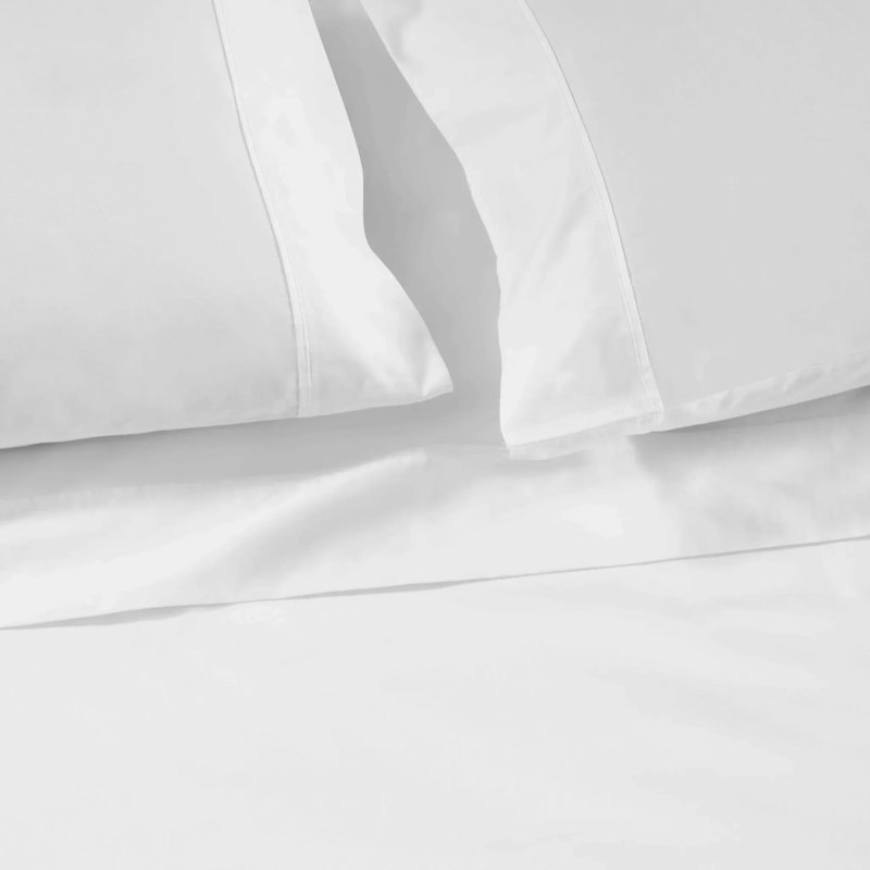 Ensemble de draps en satin de coton Blue Nile Mills - Literie à poches profondes, Lit double, Blanc