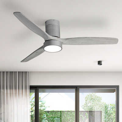 Kemp 52'' 3 -Blade LED Flush Mount Ceiling Fan Kemp 52'' 3 -Blade LED Flush Mount Ceiling Fan with Reversible DC Motor and Light Kit
