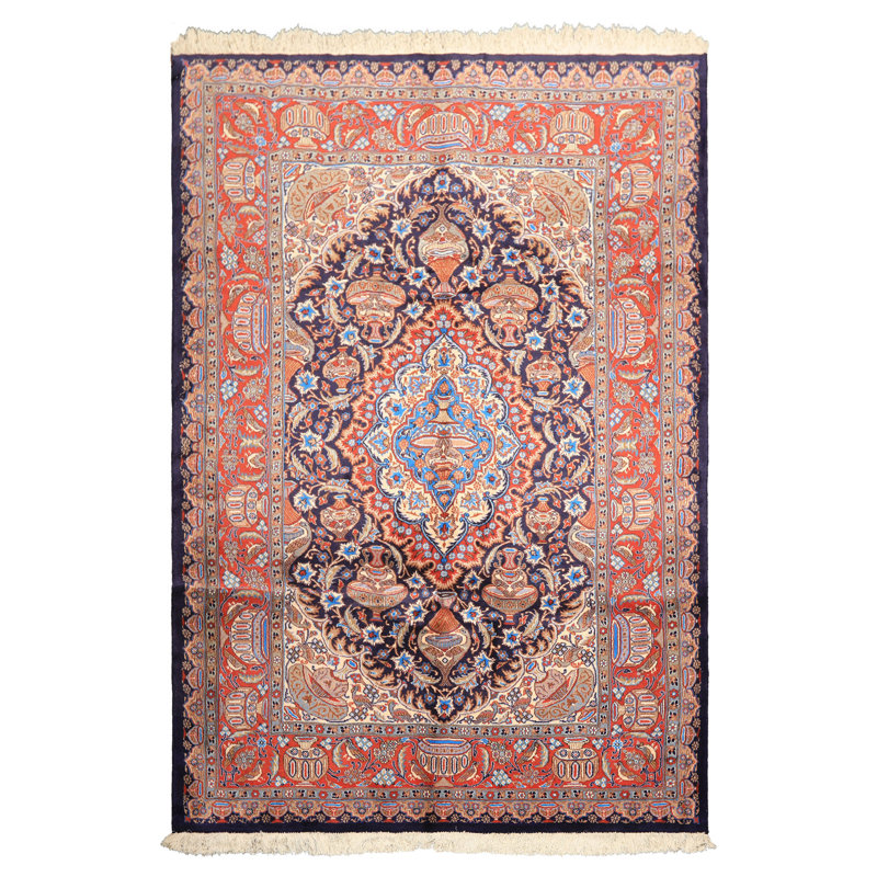 Tapis traditionnel en laine noué à la main bleu marine 6 pi 5 po x 9 pi 9 po