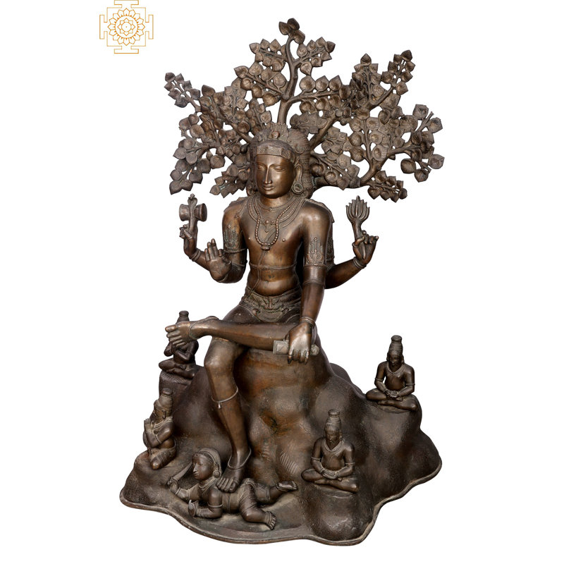 Large Dakshinamurthy Shiva Guru Statue, 43-Inch Panchaloha Bronze Sculpture from Swamimalai for Spiritual Home Décor