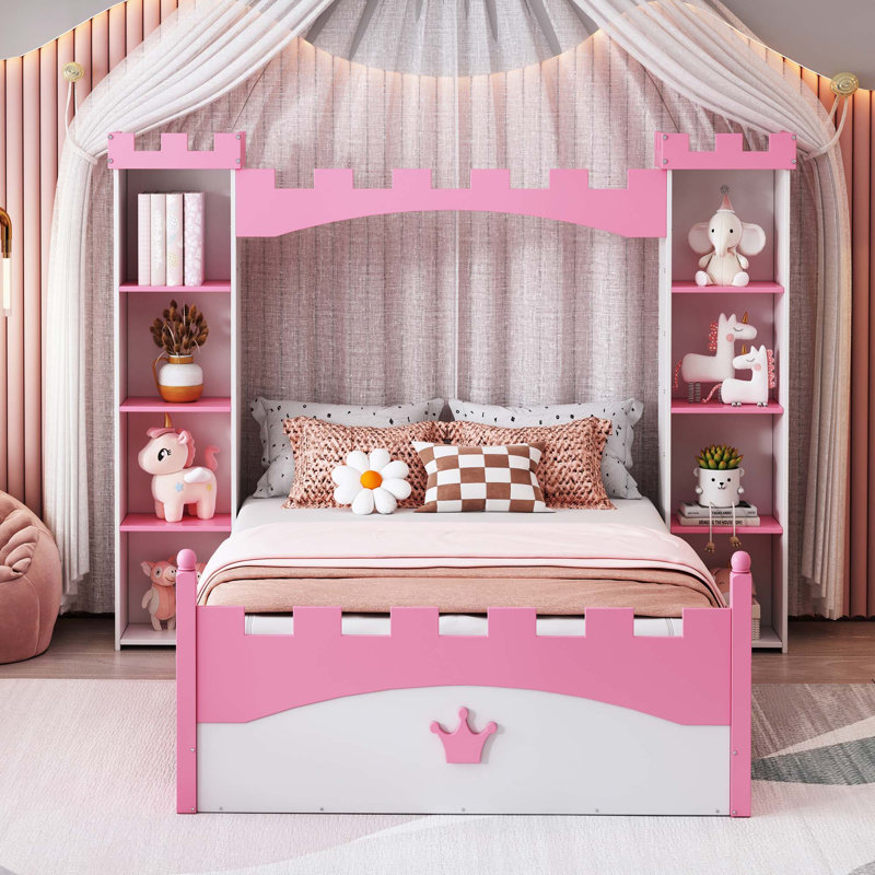 Lit plateforme simple avec tablette de rangement Dreamy, Blanc
