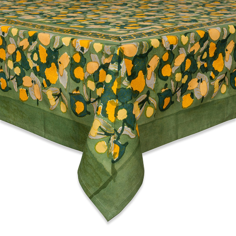 Floral Cotton Tablecloth, Yellow/Green, 90" Square