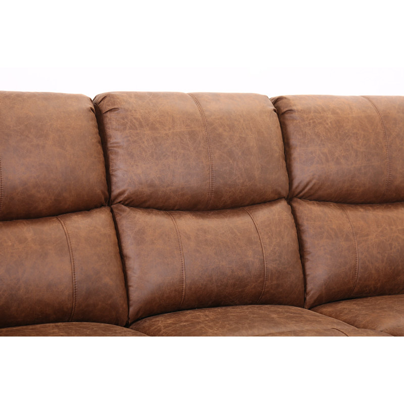 Canapé inclinable à accoudoirs carrés en similicuir 79 po avec porte-gobelet caché Maroske (ensemble de 2), Cognac