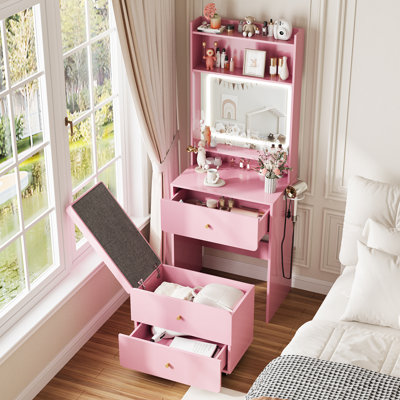 Small Vanity Desk Set With 3 Adjustable Lighted Mirror by Latitude Run