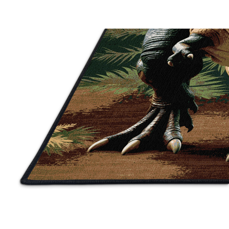 Tapis noir dinosaures lavable à la machine, Carré 3 pi