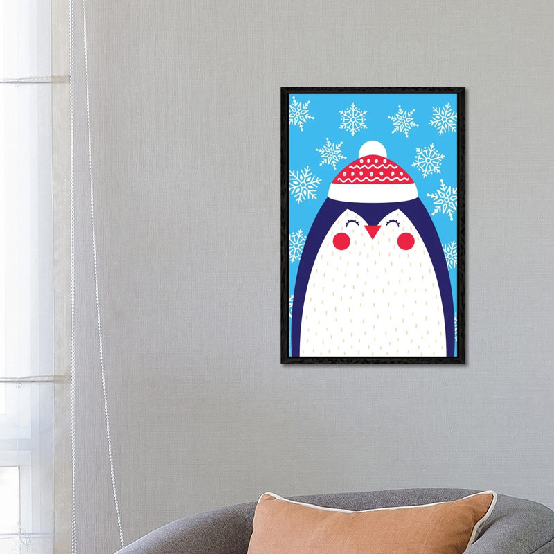 Snowflake Penguin by Seven Trees Design - Gallery-Wrapped Canvas Giclée on Canvas, Black Floater Framed