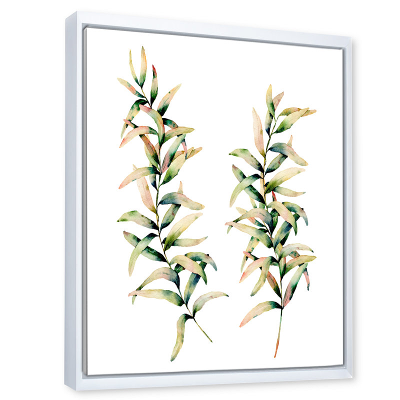 Branches d'automne - Peinture sur toile, Cadre flottant blanc, H 20 po x l 12 po x P 1po