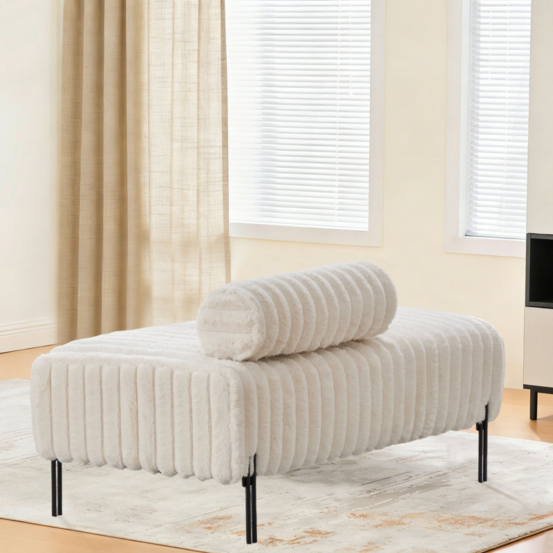 49.6" Wide Upholstered Mini Loveseat With Metal Legs, 2-Seater Small Sofa End Of Bed Bench Window Ottoman Footrest With Adjustable Back