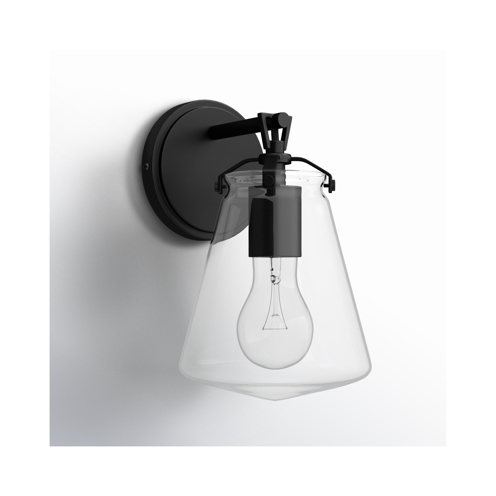 Single Light Dimmable Armed Sconce, Matte Black
