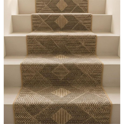 Custom Size Indoor Outdoor Runner Rug (26' x 6' Runner) - Alto Heritage Natural Beige Diamond Pet Friendly Flatweave