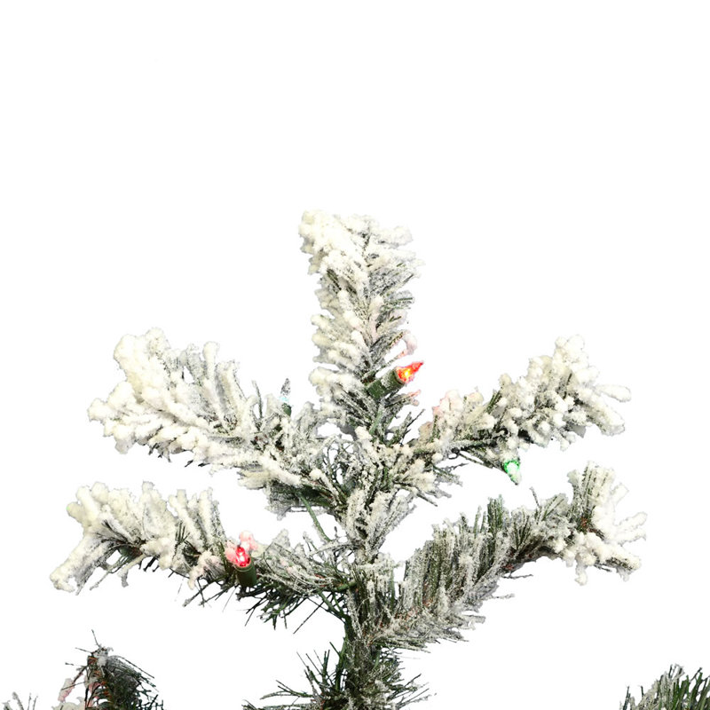 Flocked Alaskan 7.5' White Artificial Christmas Tree with 900 Multicolored Lights with Stand, 4.5' H
