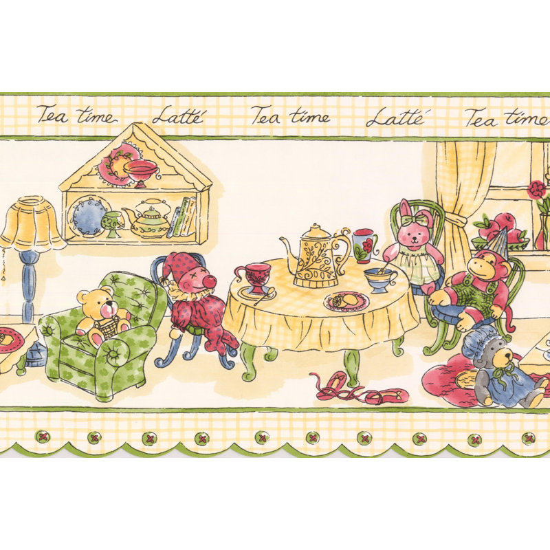 Bordure murale Aquia Creek Dolls Tea Party, Jaune / Blanc
