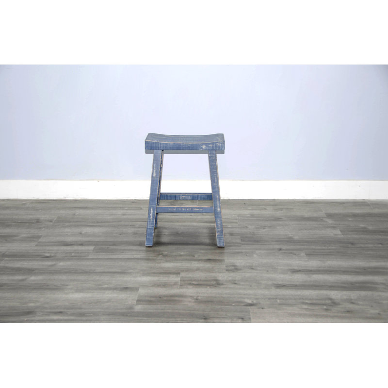 Anneliesa Solid Wood Counter Stool, Counter Stool (24" Seat Height), Blue