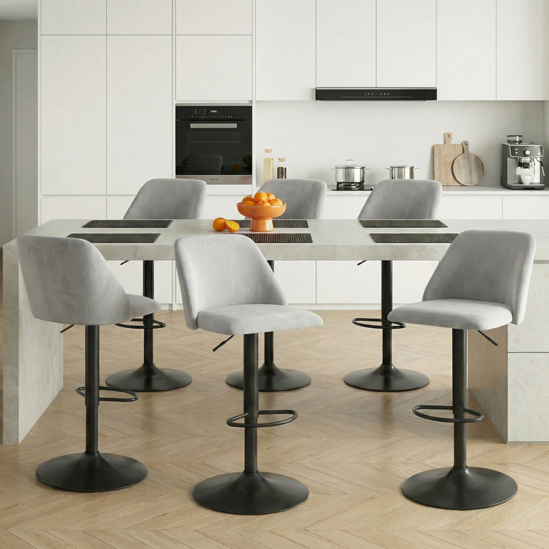 Swivel Upholstered Adjustable Height Counter & Bar Stool With Footrest, Grey