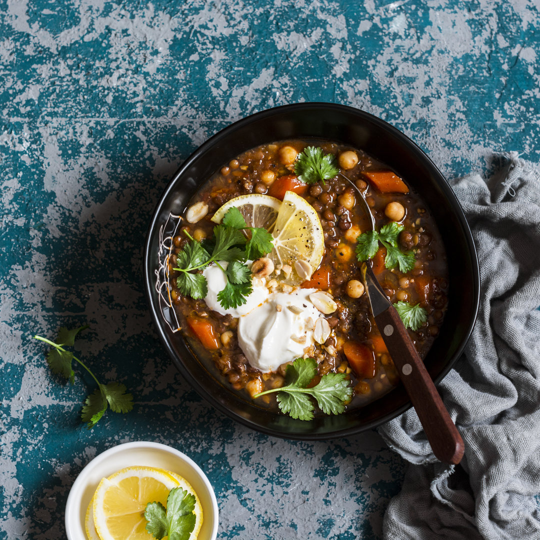 Leinwandbild Vegetarian Lentil and Chickpea Soup von Oksanakiian