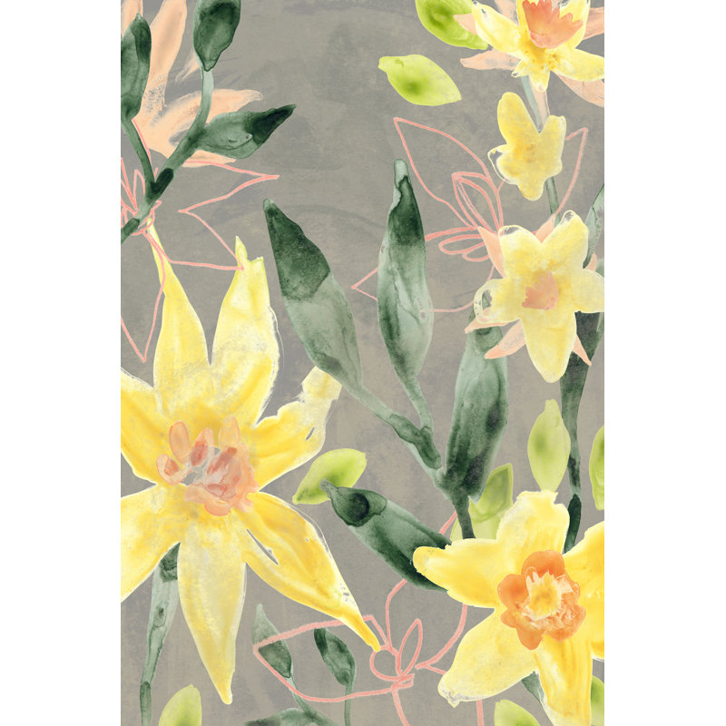 Narcissus Fresco I - Painting on Canvas, Black Floater Frame, 122 cm H x 81 cm W