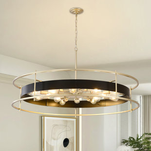 Modern Gold & Black Circular Chandelier, Semi-flush Ceiling Light Fixture For Living Room, Mid-century Industrial Pendant Lighting With Adjustable Chain