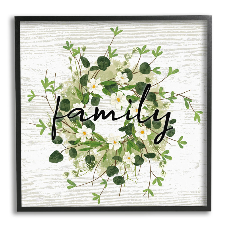 Couronne de famille rustique, calligraphie, Giclée encadrée noir minuit, H 24 po x l 24 po x P 1,5 po