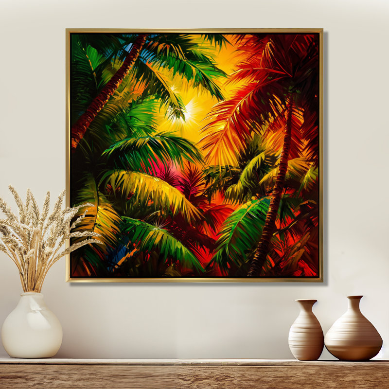 Palmiers forêt tropicale tropicale II - Décoration murale forêt tropicale, Impression dans un cadre flottant sans passe-parto