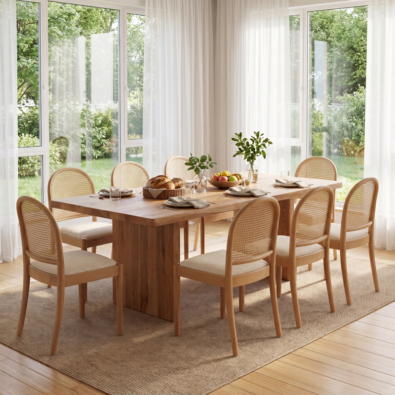Chaises de salle à manger en rotin, chaises de salle à manger rembourrées en lin avec dossiers, chaises de cuisine modernes avec pieds en bois pour la salle à manger