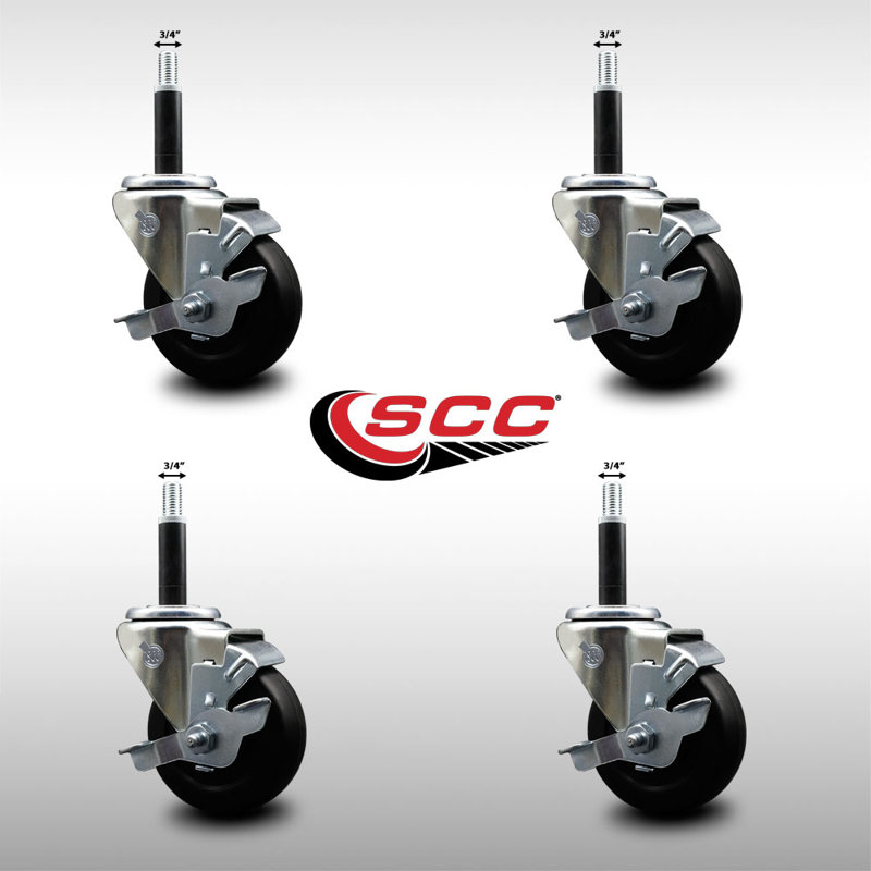 Ensemble de roulettes extensibles en caoutchouc dur 3,5 pouces 3/4 pouces avec frein SCC