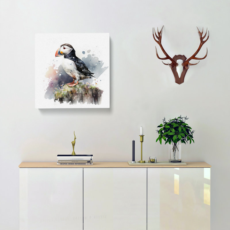 Puffin Watercolour - Wrapped Canvas, 35cm H x 35cm W x 3cm D