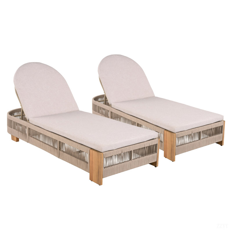 Outdoor Acacia Wood Patio Adjustable Lounge Chair - Uncushioned For Backyard Pool Garden, Beige