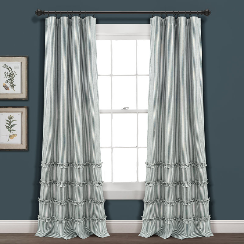 Paire de rideaux semi-transparents en mélange de coton Lush Decor Vintage (ensemble de 2), Bleu denim, L 40 po x L 84 po