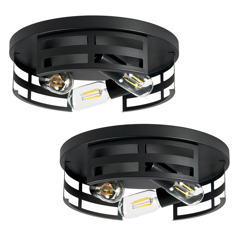 2-Pack Industrial Round Black Metal 3-Light Flush Mount Ceiling Light (Bulb Not Include)