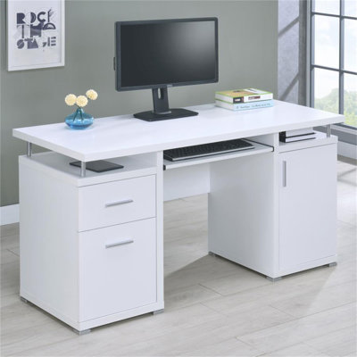 55-Inch Office Computer Desk With2 Drawers In White